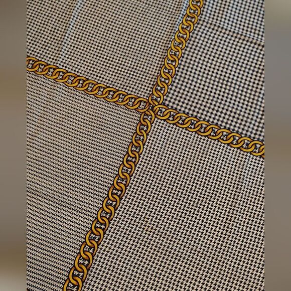 Albert Nipon Black & Gold Vintage Checkered Scarf Houndstooth Gingham - Picture 10 of 14